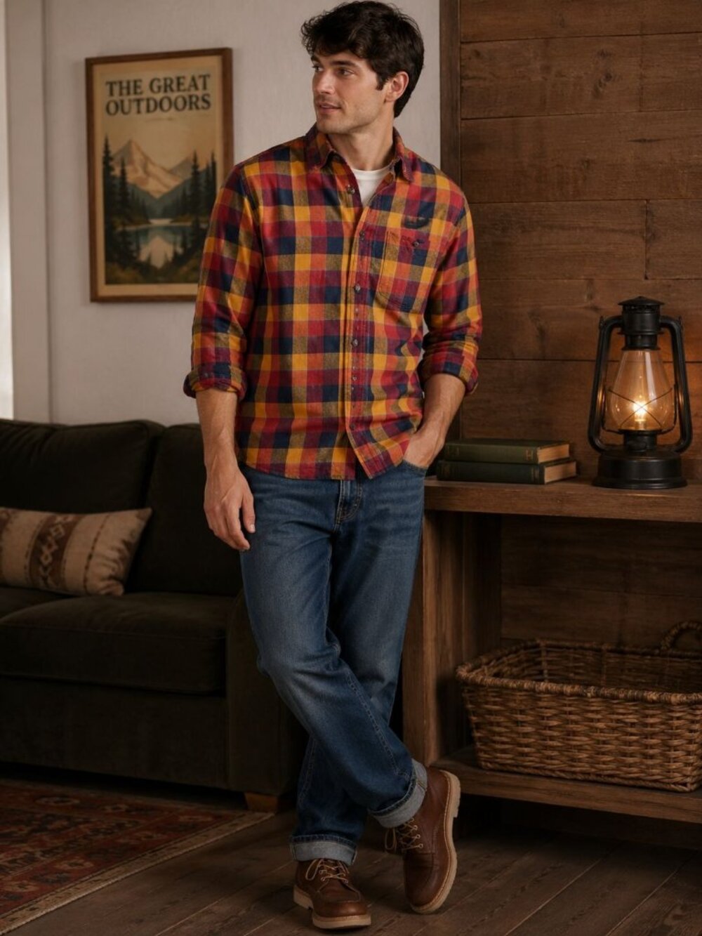 The Normal Brand Plaid Flannel Shirt Men's XXL Red Yellow Button Up Pocket Casua